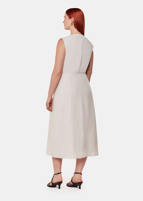 Neutral Abbie Linen Blend Midi Dress