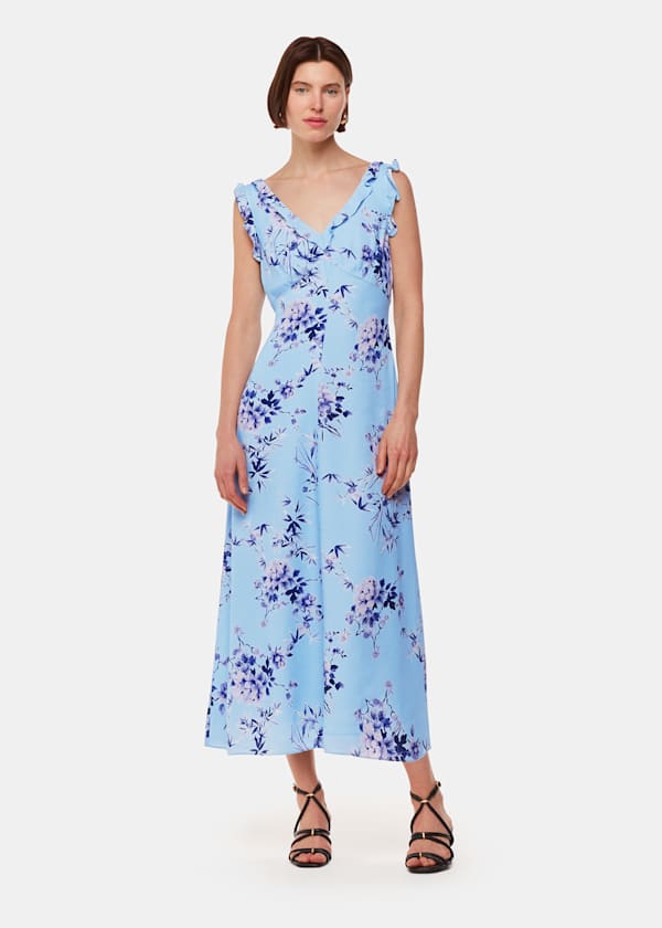 Blue Bamboo Blossom Ruffle Dress