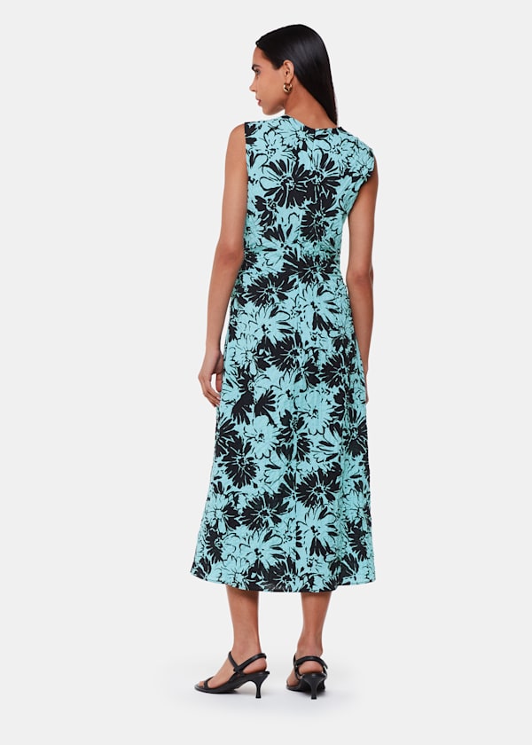 Blue Pansy Print Textured Dress