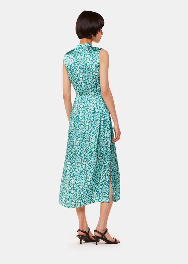 Green Aria Batik Floral Satin Dress