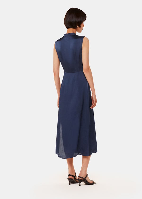 Navy Aria Satin Midi Dress