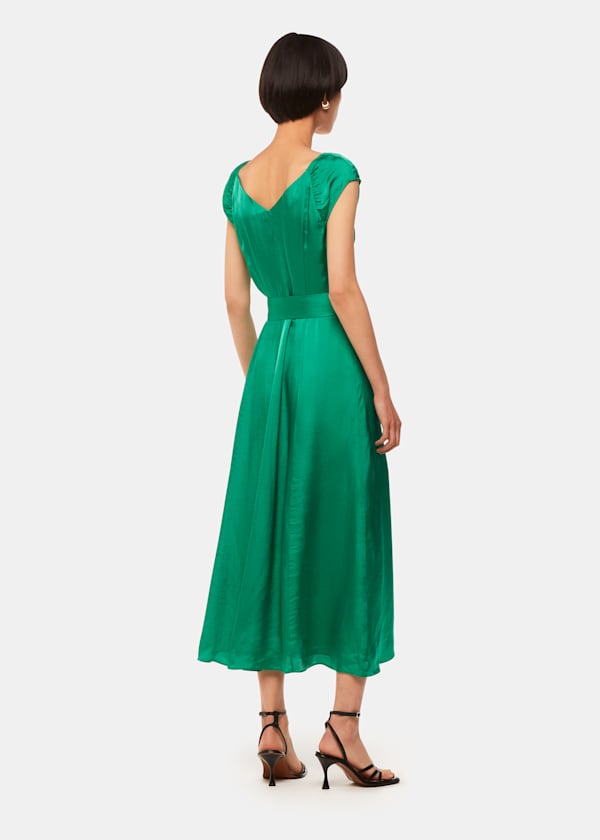 Green Arie Hammered Satin Midi Dress