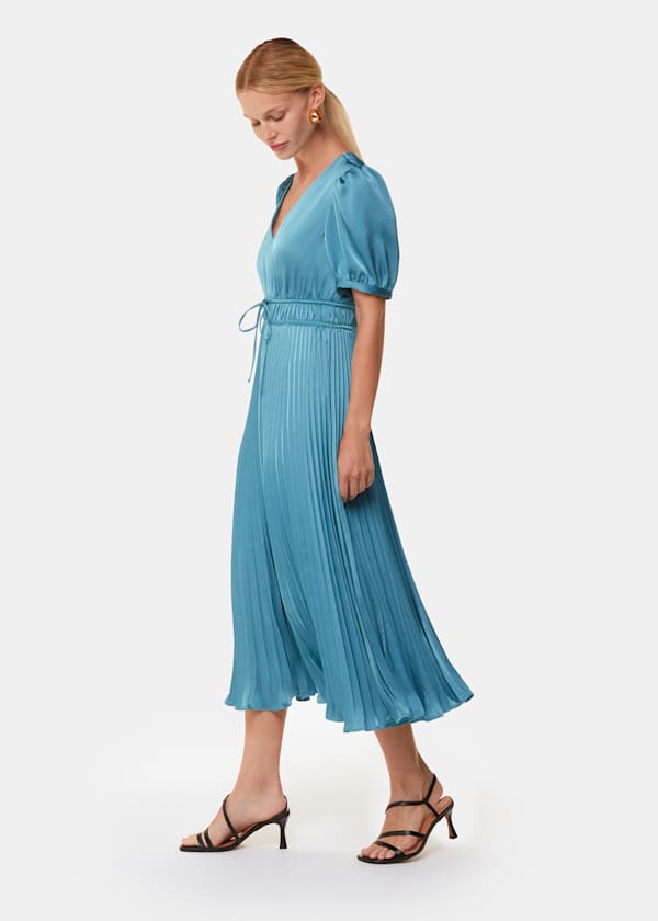 Blue Delilah Satin Pleat Dress