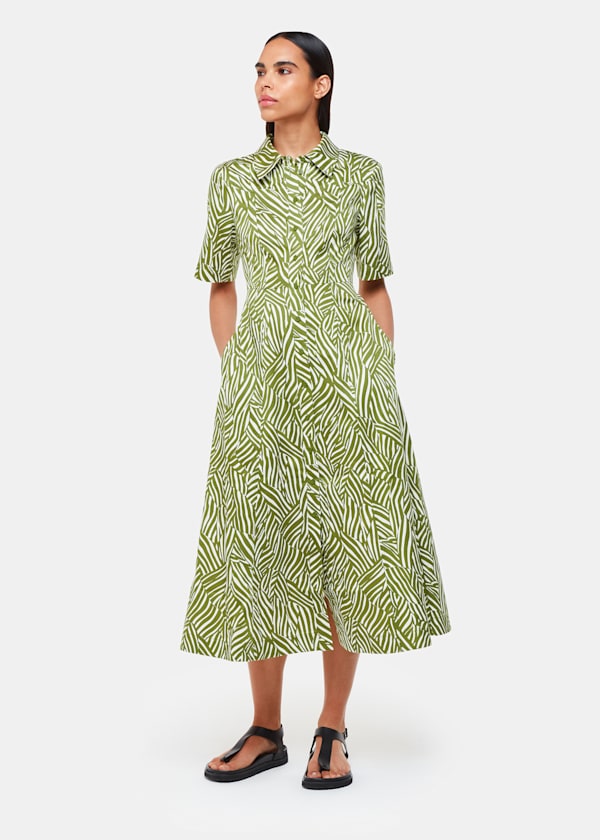 Green Linear Leaf Midi Dress