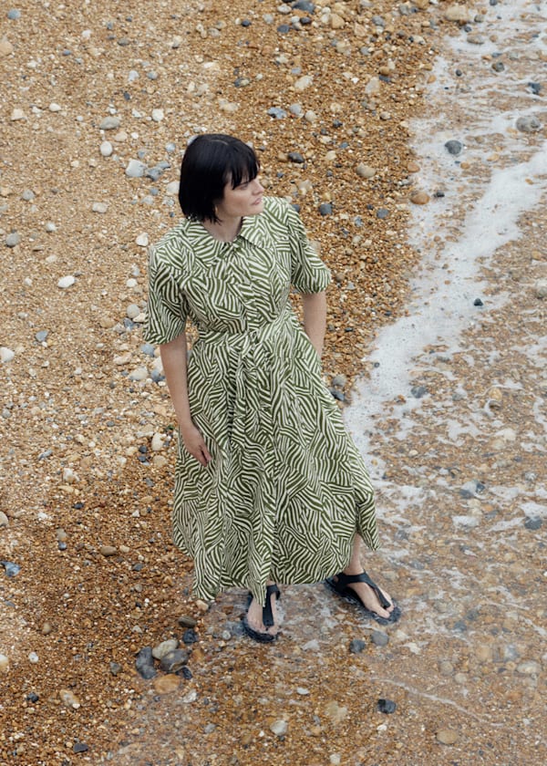 Green Linear Leaf Midi Dress