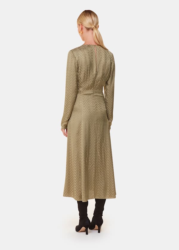 Khaki Jacquard Zig Zag Print Dress