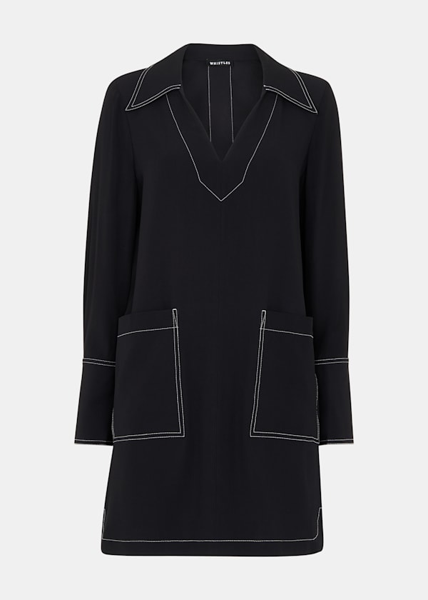 Black Topstitch Detail Shirt Dress