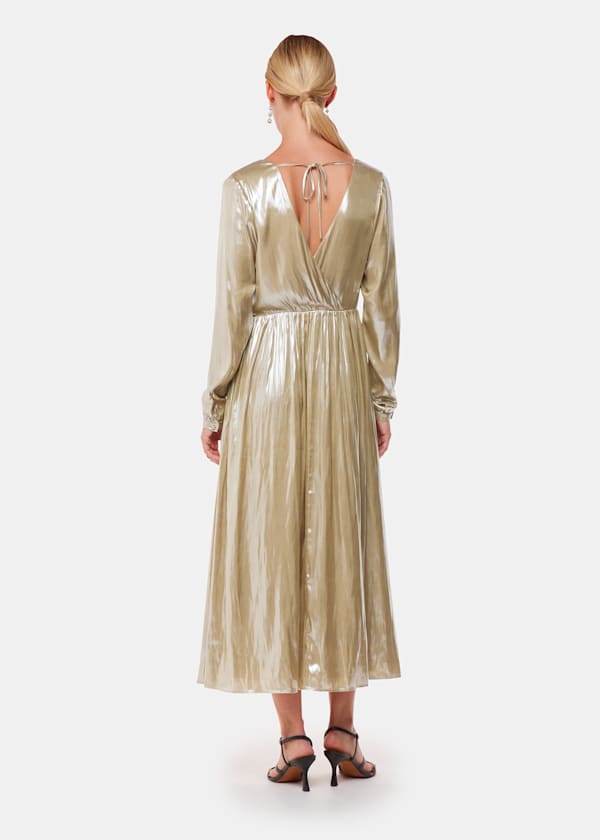 Gold Metallic Wrap Front Dress