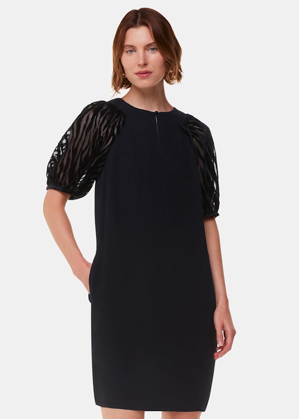Black Lucy Zebra Velvet Sleeve Dress