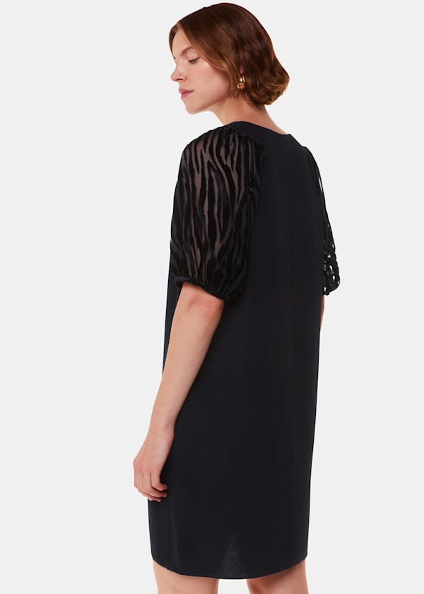 Black Lucy Zebra Velvet Sleeve Dress