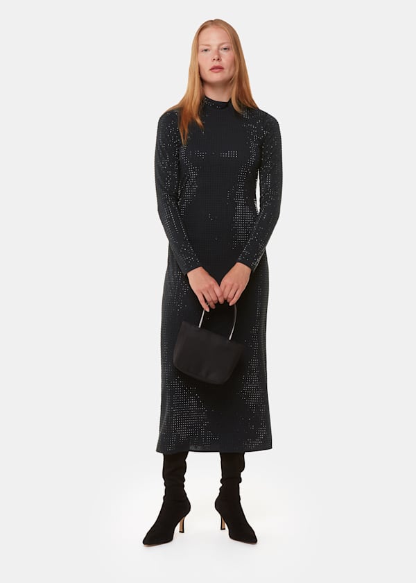 Black Hot Fix Jersey Midi Dress