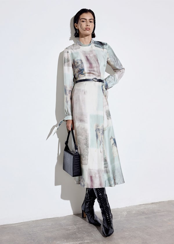 Ivory Wild Horse Print Silk Dress
