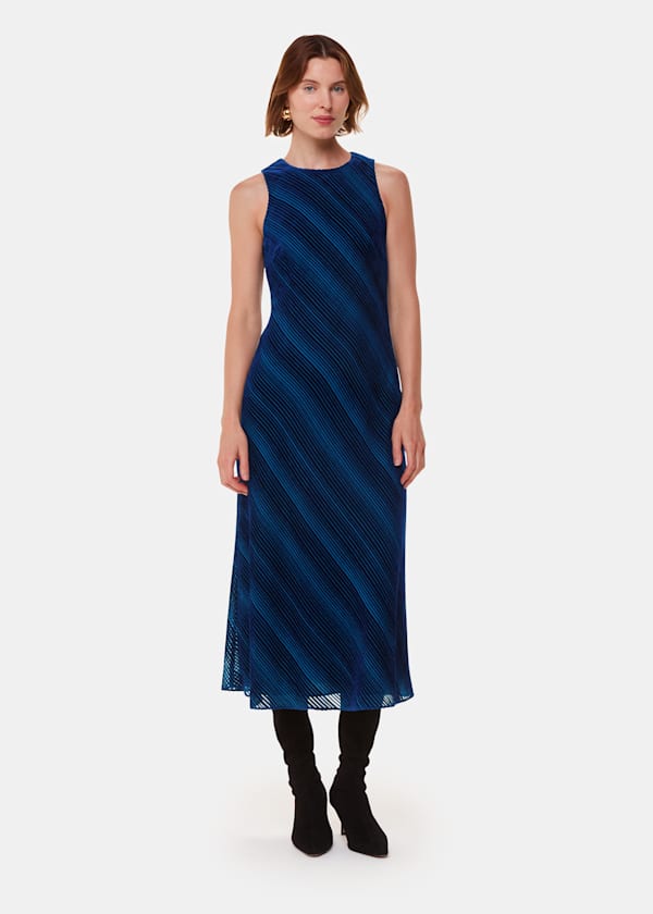 Blue Devore Stripe Velvet Dress