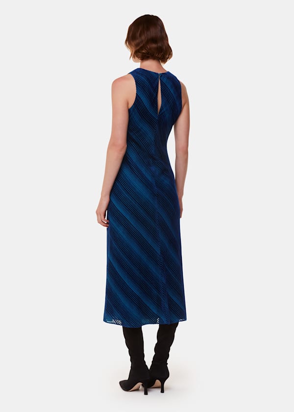 Blue Devore Stripe Velvet Dress