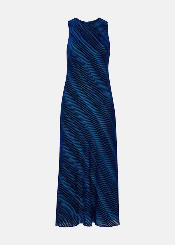 Blue Devore Stripe Velvet Dress