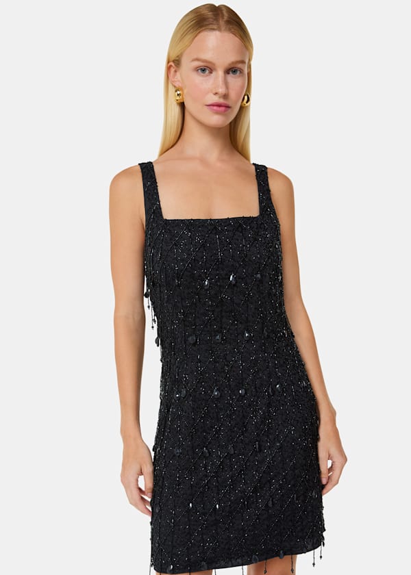 Black Beaded Mini Dress