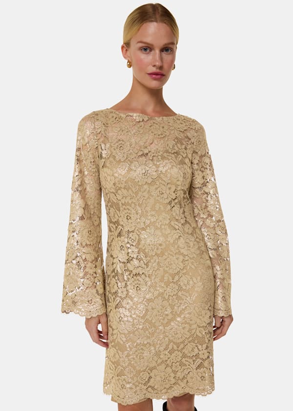 Gold Metallic Lace Mini Dress
