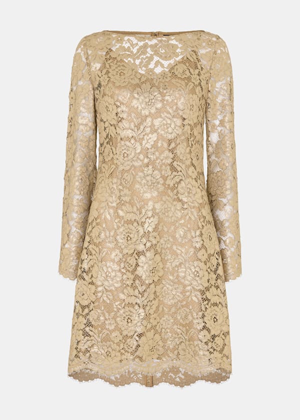 Gold Metallic Lace Mini Dress