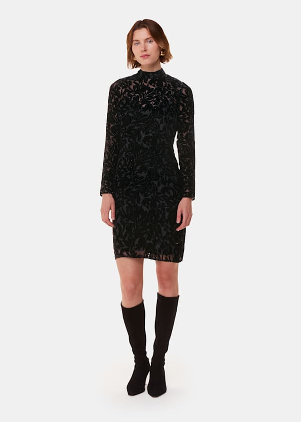 Black Hot Fix Floral Velvet Dress