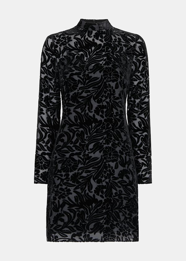 Black Hot Fix Floral Velvet Dress