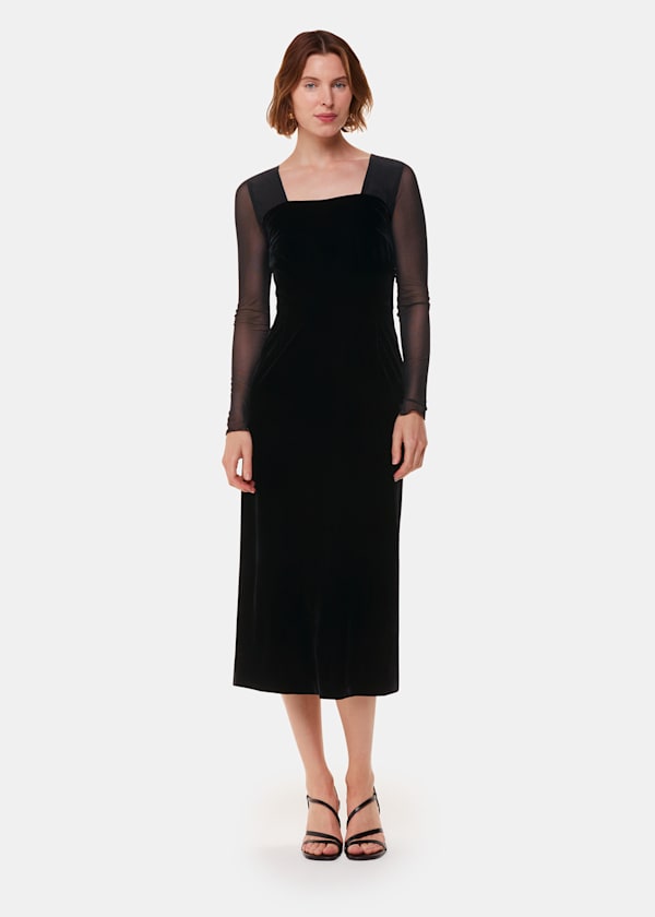 Black Mesh Sleeve Velvet Dress