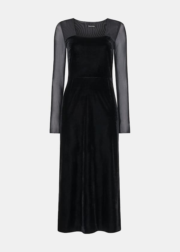 Black Mesh Sleeve Velvet Dress