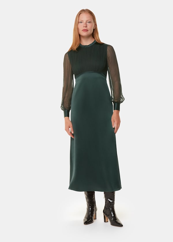 Dark Green Gathered Bodice Maxi Dress