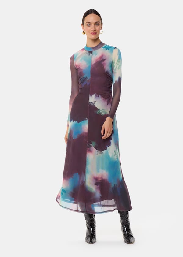 Multicolour Oil Paint Print Mesh Dress