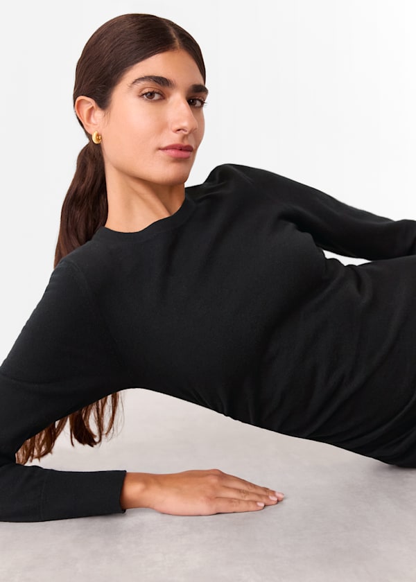 Black Gathered Side Midi Knit Dress