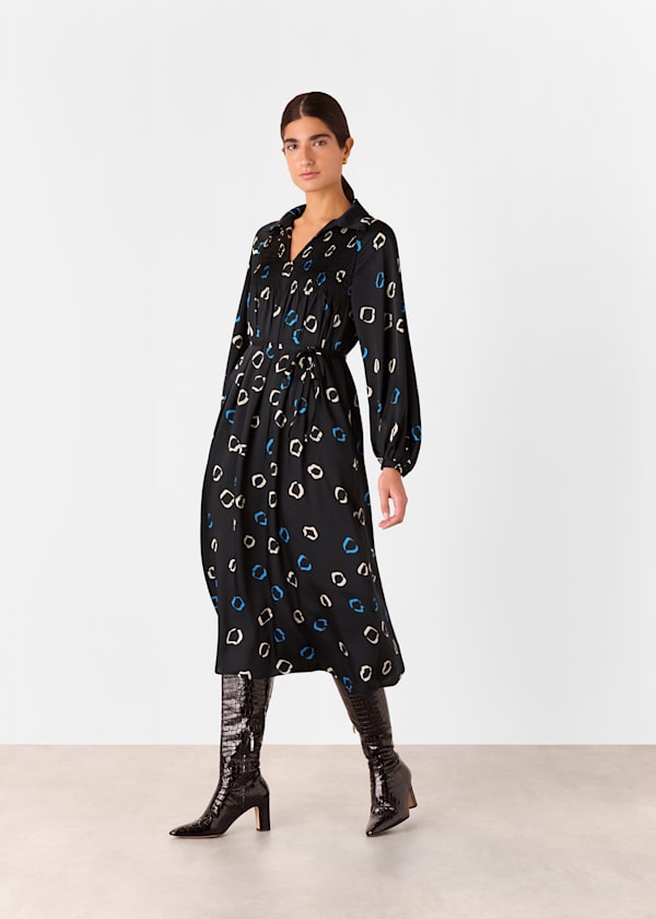 Black Scattered Hoops Midi Dress