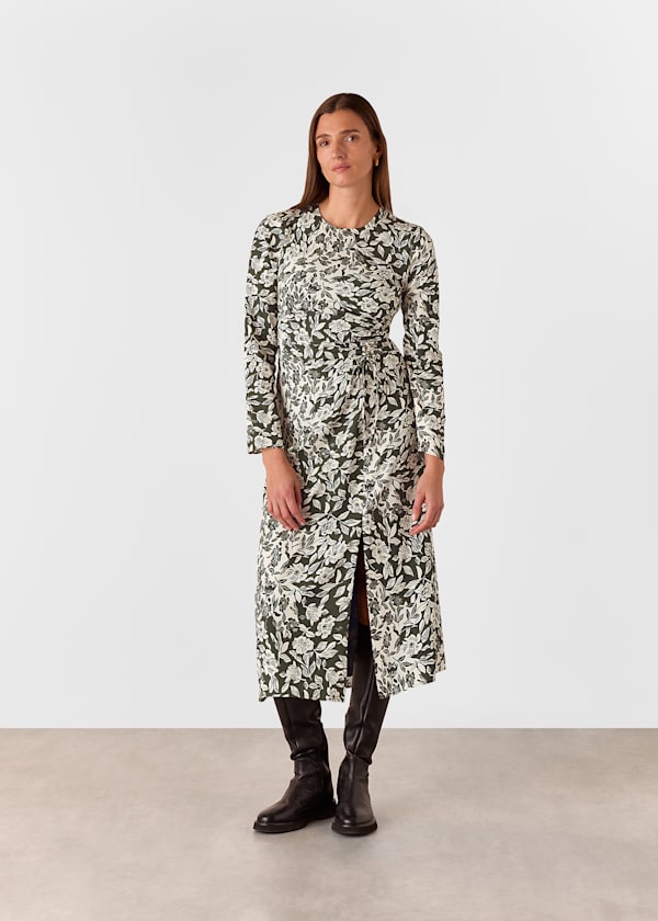 Green Cut Stems Ruched Side Dress