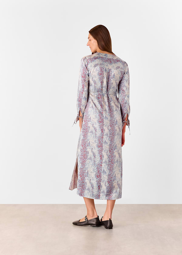 Multicolour Mottled Snake Print Midi Dress