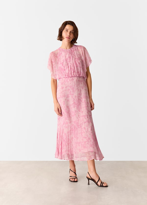 Pink Dashed Brush Marks Midi Dress