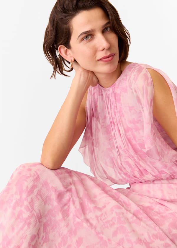 Pink Dashed Brush Marks Midi Dress