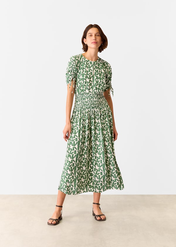 Ivory Abstract Squares Midi Dress