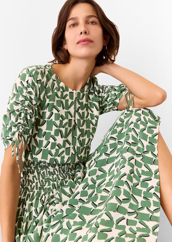 Ivory Abstract Squares Midi Dress