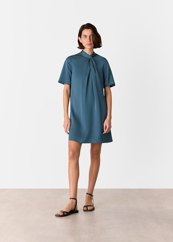 Teal Cara Twist Neck Mini Dress