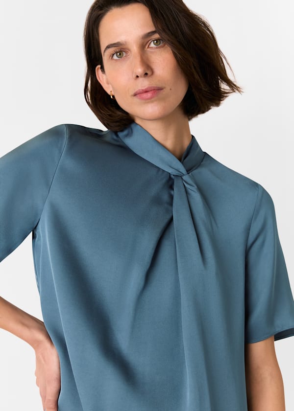 Teal Cara Twist Neck Mini Dress
