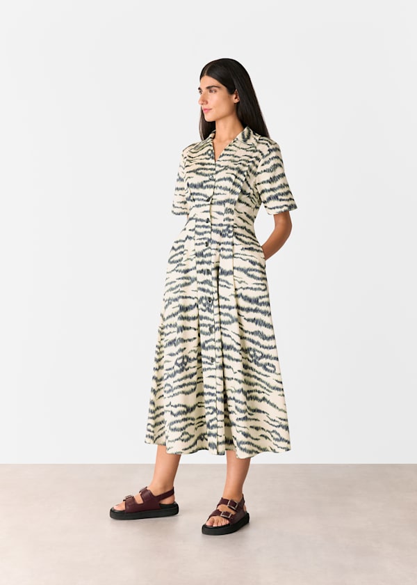 Ivory Feathered Tiger Midi Dress