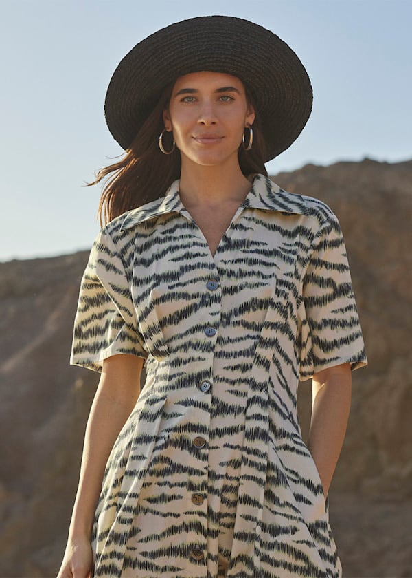 Ivory Feathered Tiger Midi Dress
