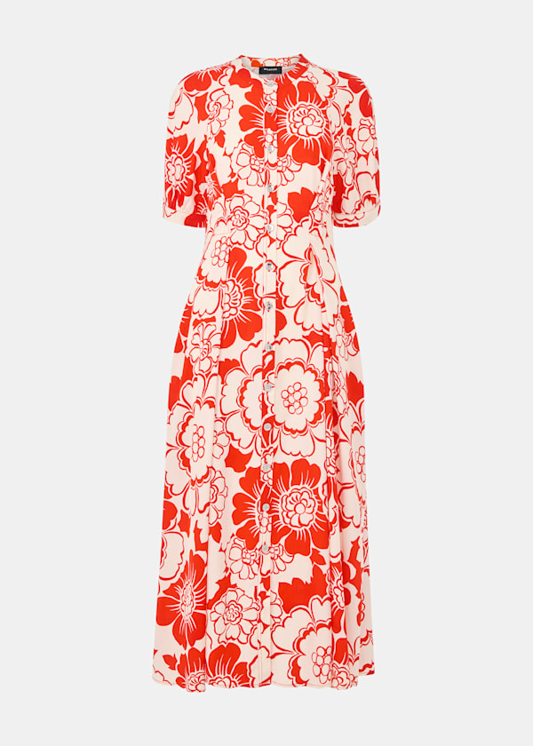Red Bloom Floral Midi Dress