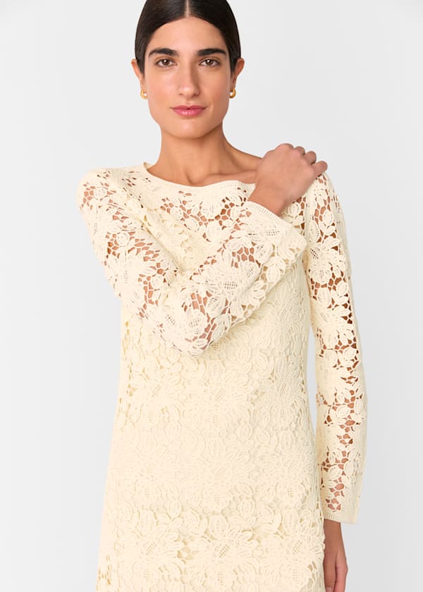 Cream Floral Crochet Knit Dress
