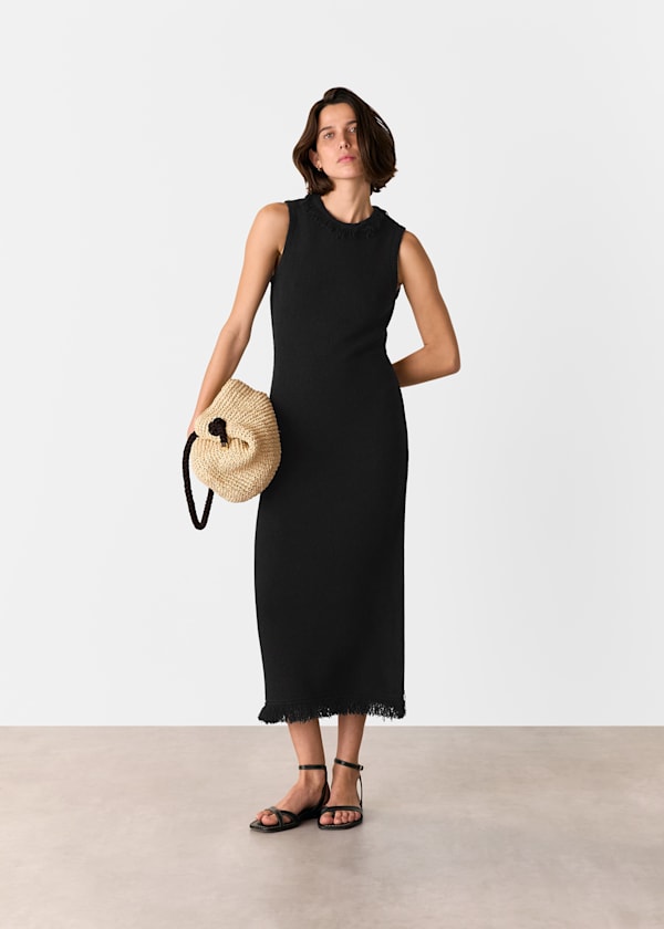 Black Fringe Detail Knitted Dress