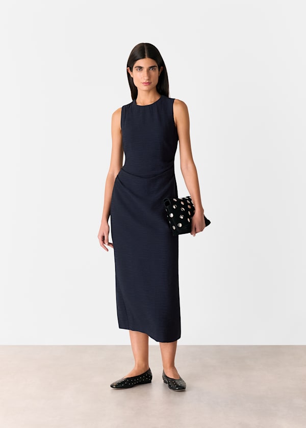 Navy Nora Textured Midi Dress