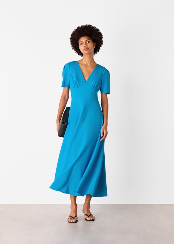 Blue Panel Detail V-Neck Maxi Dress