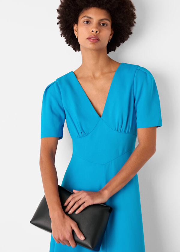 Blue Panel Detail V-Neck Maxi Dress