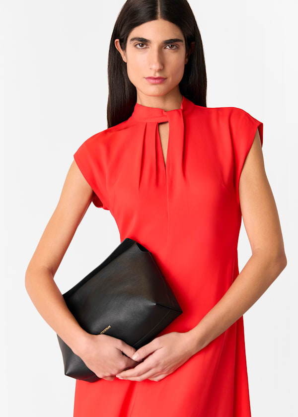 Red Twist Neck Crepe Midi Dress