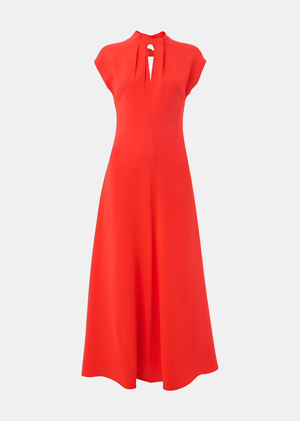 Red Twist Neck Crepe Midi Dress