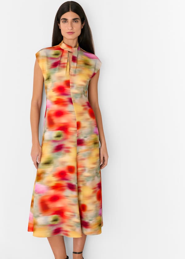 Multicolour Photographic Flower Midi Dress