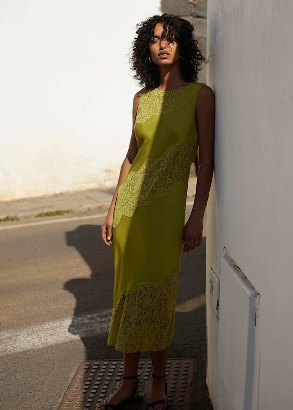 Lime Lace Insert Midi Dress